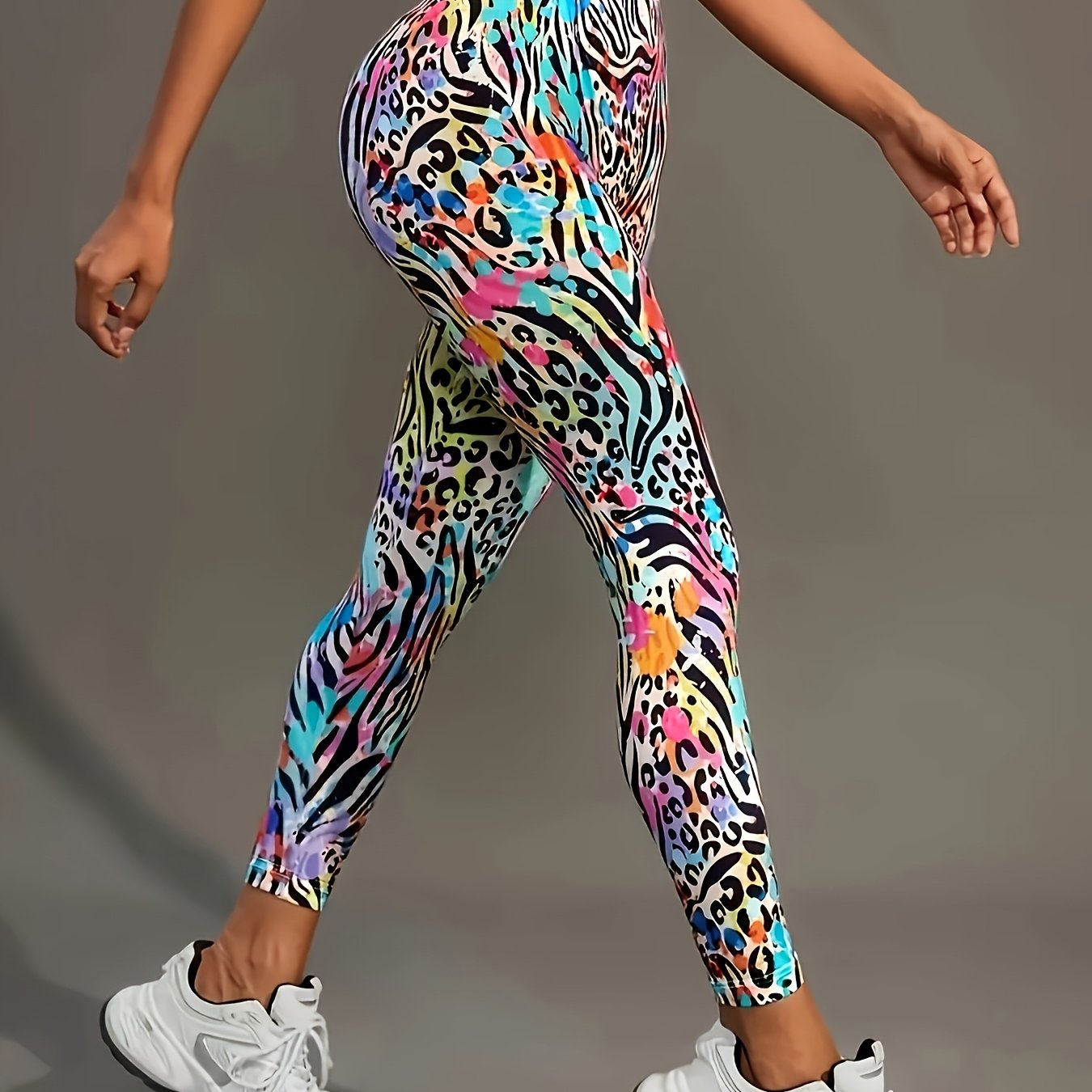 Women's Long Pants With Colorful Leopard Print, Elegant Trendy Comfortable Trousers, Spring Summer Stretch Ankle Leggings, Christmas New Year Thanksgiving New Year Outfit, Dopamine Dressing