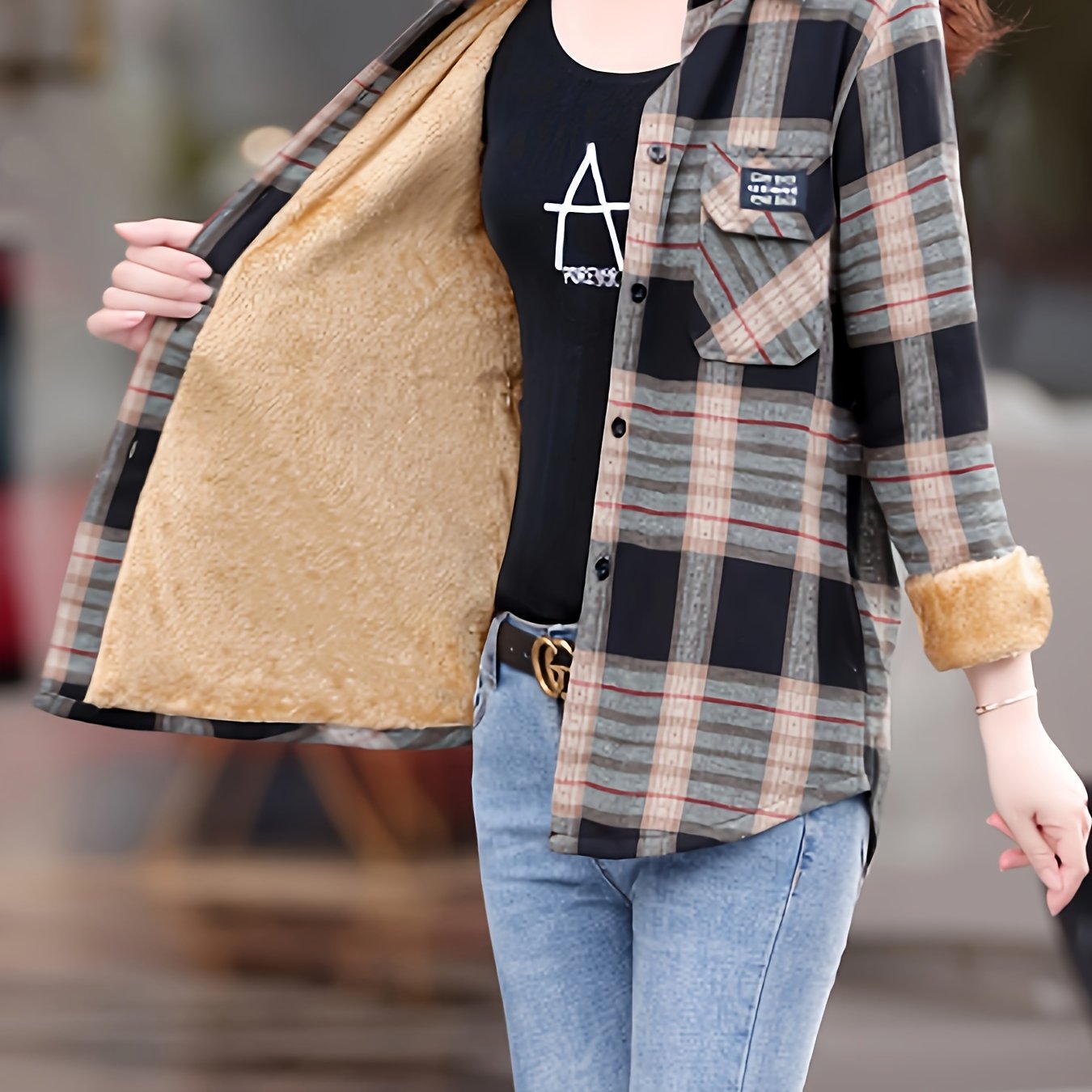 TEMU Print Button Front Blouse, Casual Long Sleeve Blouse For Spring & Fall, Women's Clothing