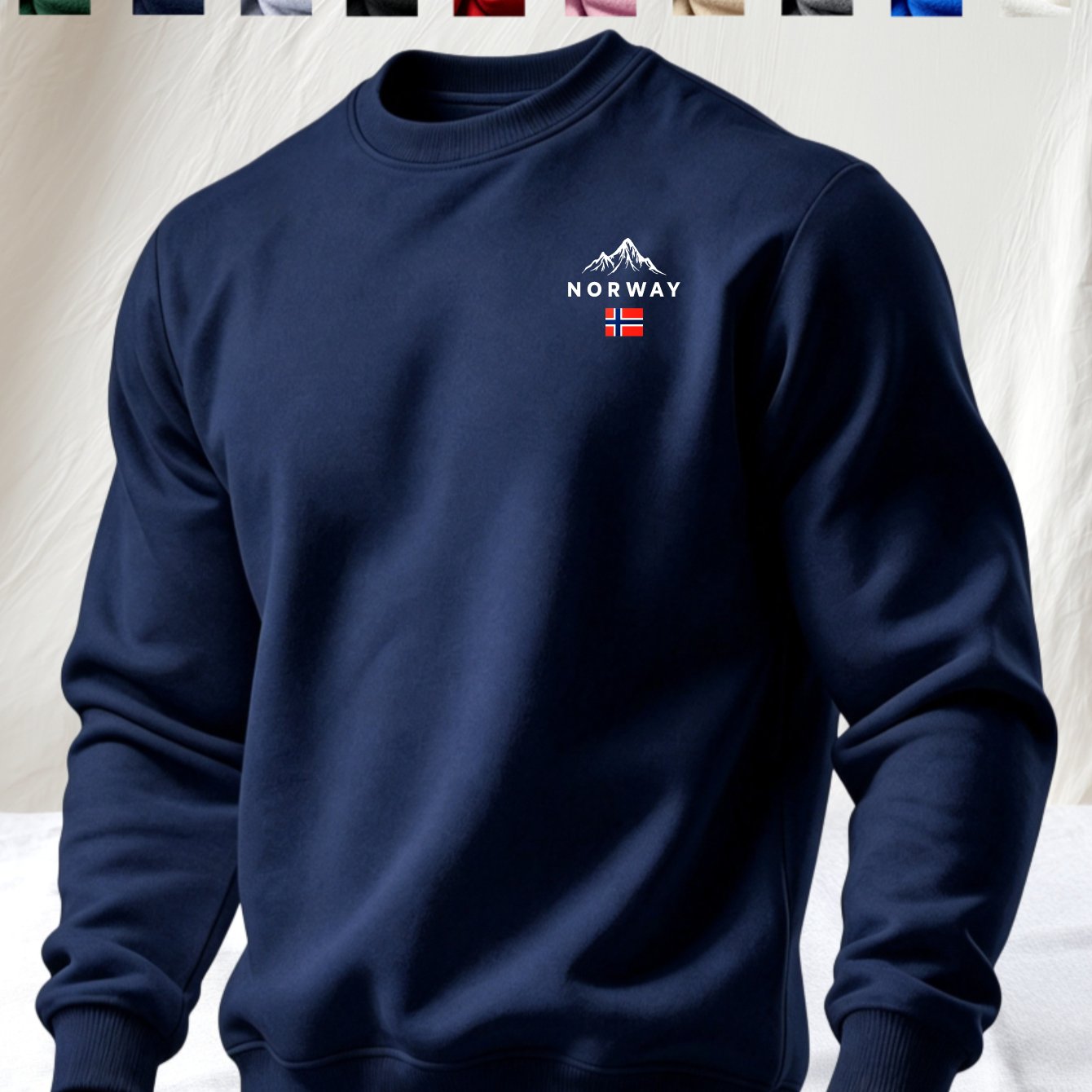 TEMU Casual Men's Crewneck Sweatshirt, Norway Mountain Flag Print, Autumn Winter, Fleece Lined Thickened, For Men Outdoor Travel