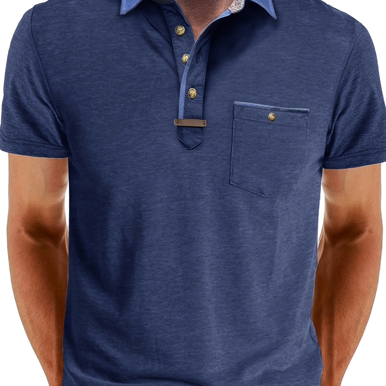TEMU Men's Lapel Pocket T-shirt Casual Pocket Top