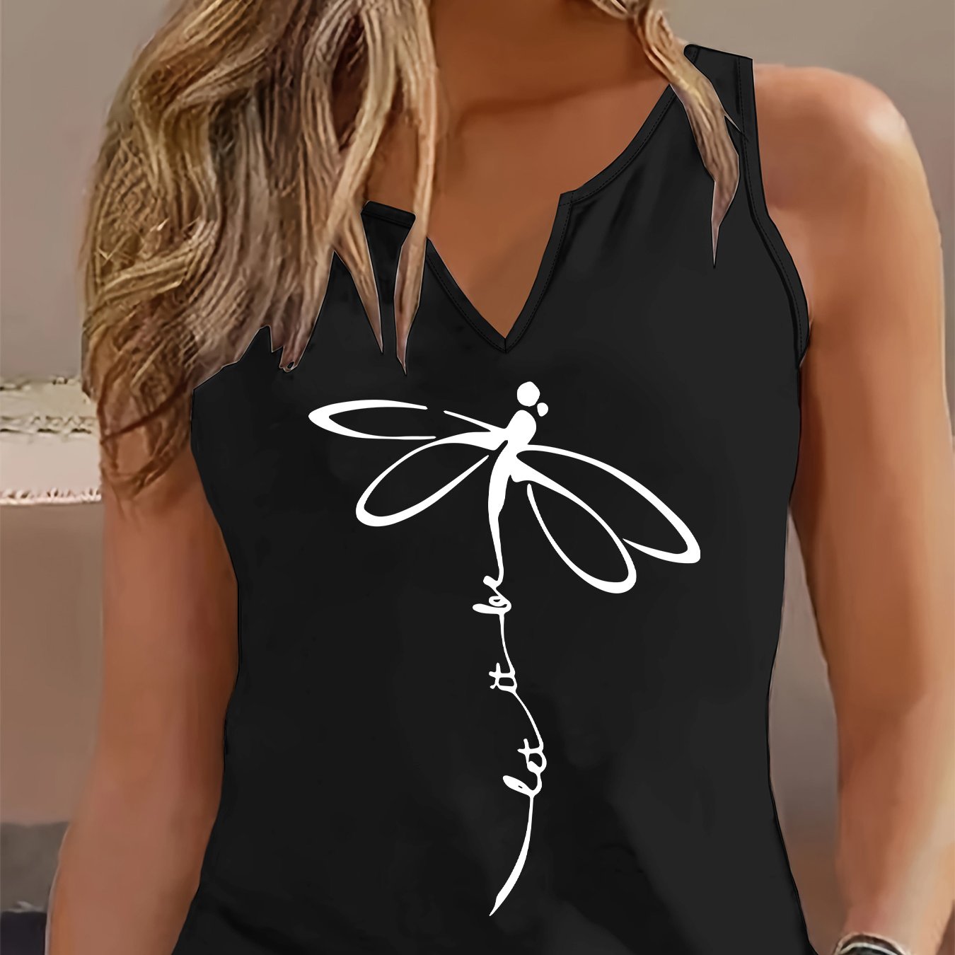 TEMU (052#) Camiseta de Tirantes de Moda Refrescante para Mujer, Estampado de , Sin , Cuello en V, Ajuste Holgado Casual, Superior Versátil