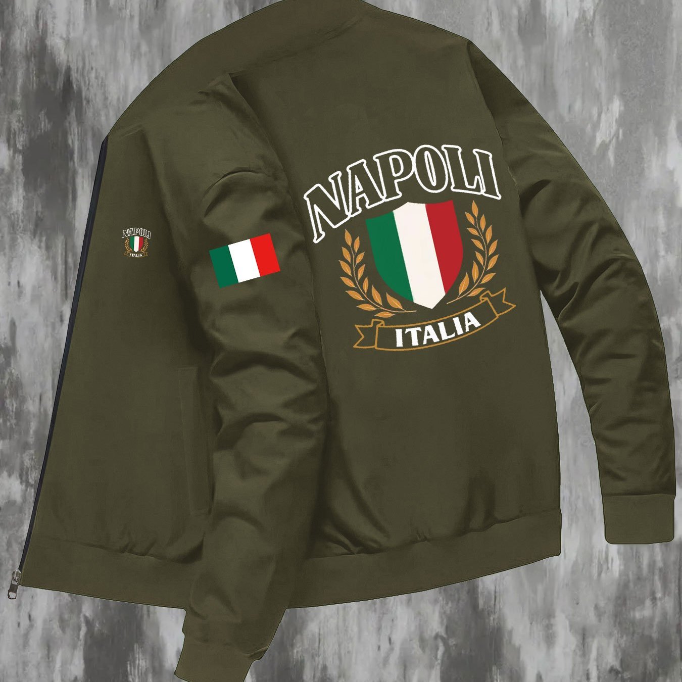 TEMU New Multi-image Heat Transfer Print Flag Pattern High-quality Stand Collar Jacket For Men, Loose Fit Casual Outerwear, Trendy Brand Versatile