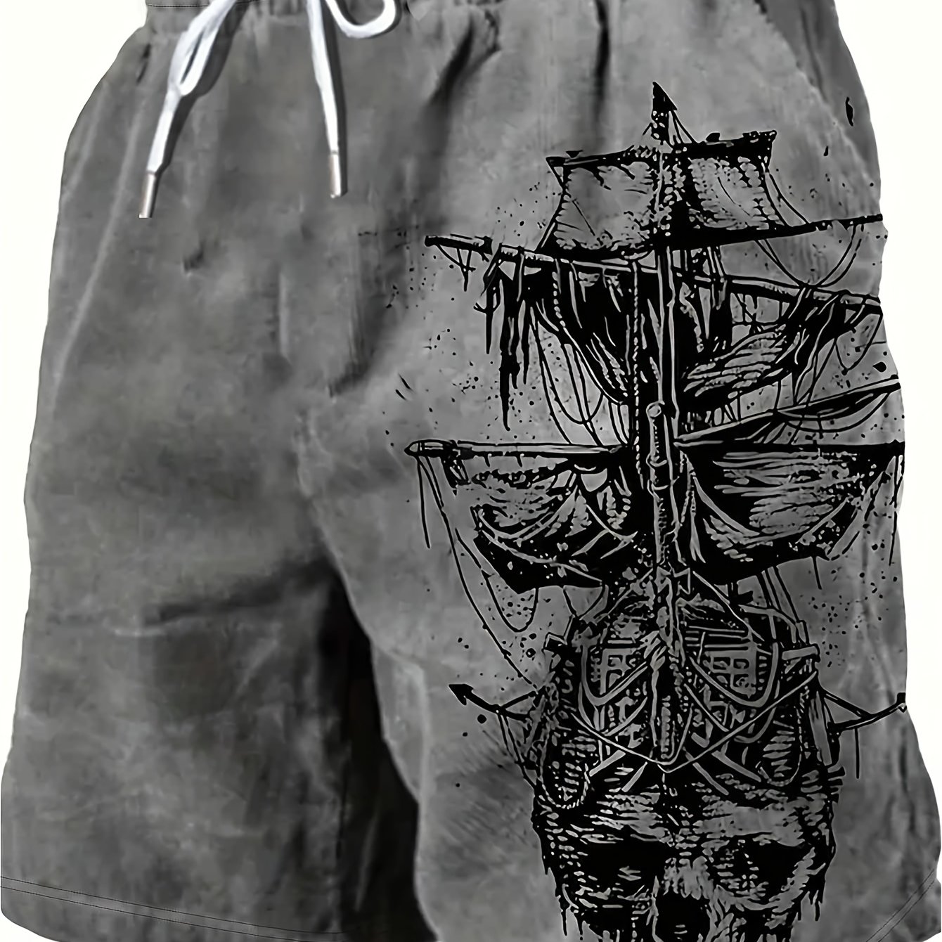 TEMU Pantalones cortos casuales holgados para hombre con estampado de vela, ideales para vacaciones hawaianas al , playa, fitness, running y salidas