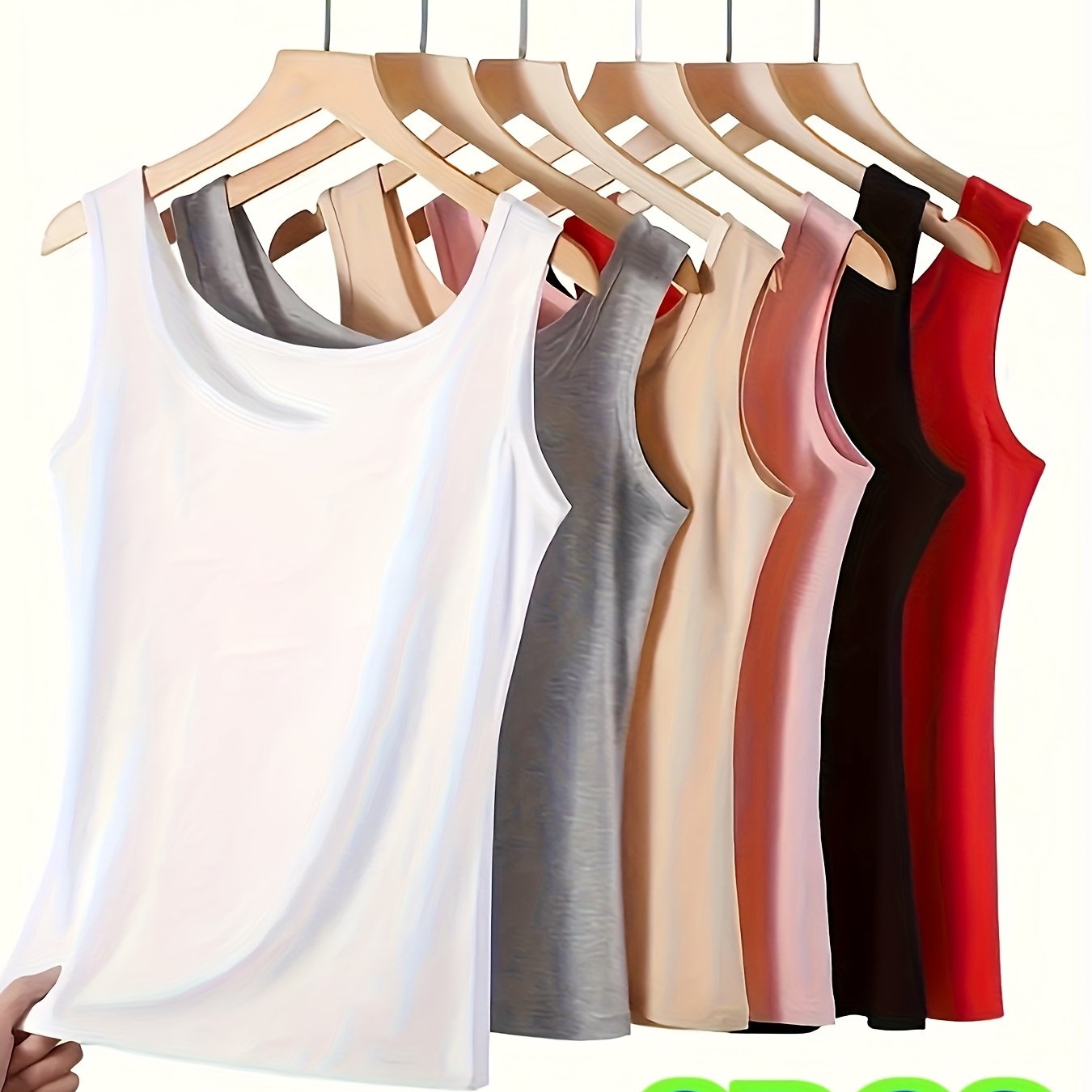 Image of 6pcs Plus-size Women's Tank Tops, Versatile Spring/summer Basic Sleeveless Undershirts, Women's Undergarments And Lingerie, In White, Black, , Gray, Red, And Apricot