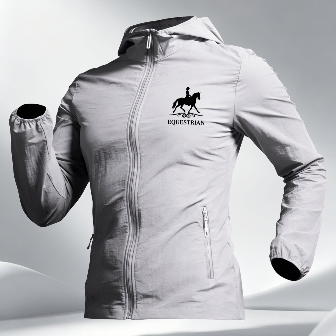 TEMU Women's Vintage Hooded Jacket - Horse Riding Print Zipper Front Jacket With Hood, -friendly Loose Fit Blazer, Suitable For - Wear, Machine