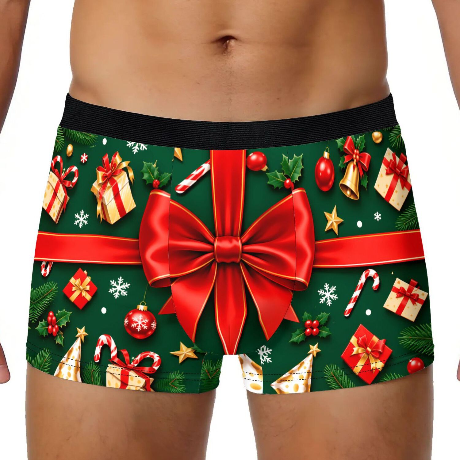 TEMU Boxer Respirant BIIHUDU pour Homme avec Nœud Rouge et Motif Imprimé 2D - Convient aux Sports de , Sous-vêtement Lavable en Machine, Caleçon
