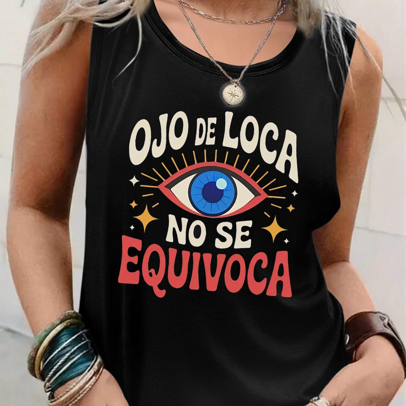 TEMU Camiseta sin holgada para mujer 2026, Top versátil con estampado de texto de
