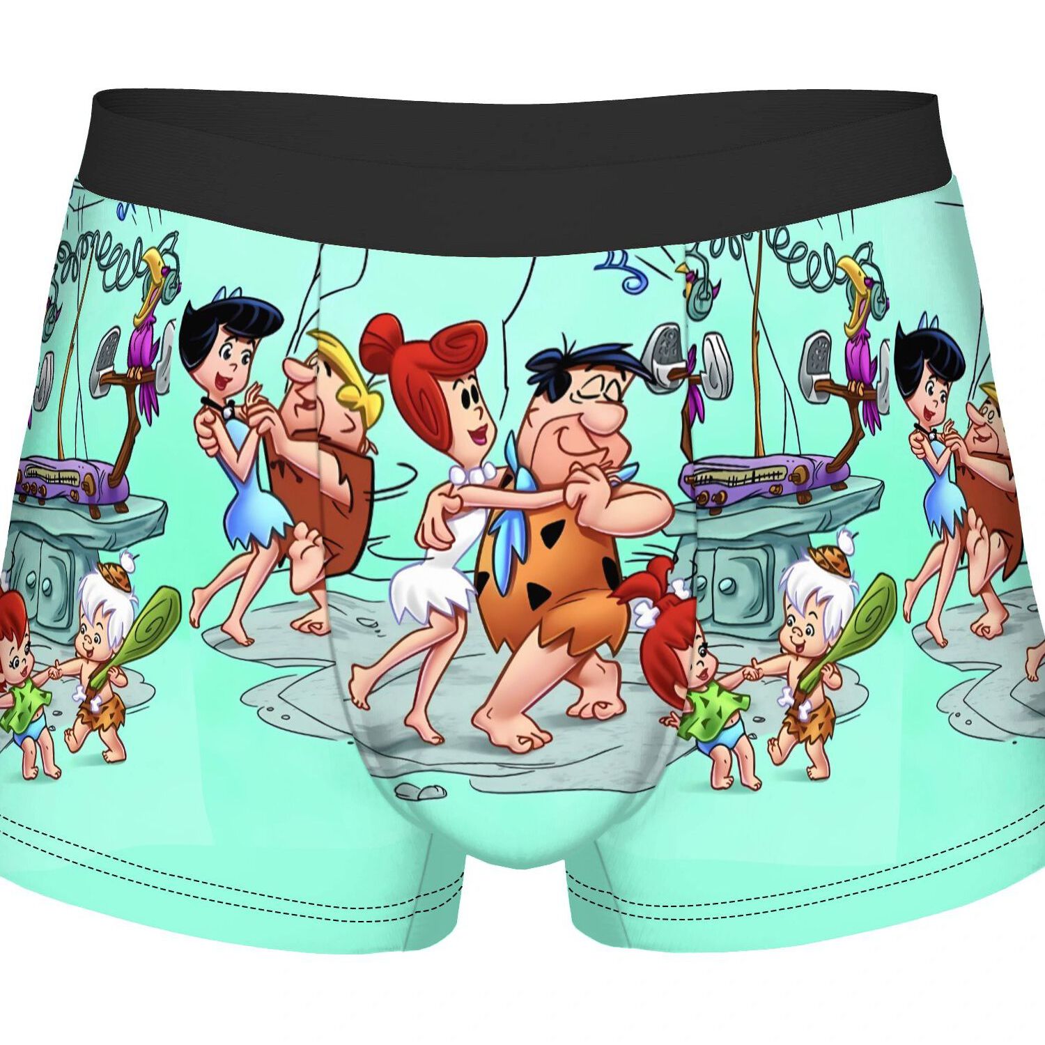 TEMU Flintstones Border Underwear Polyester Underpants 2d Print Design, Breathable Comfortable Stretchy Underwear, Suit To Casual And Sport Wear