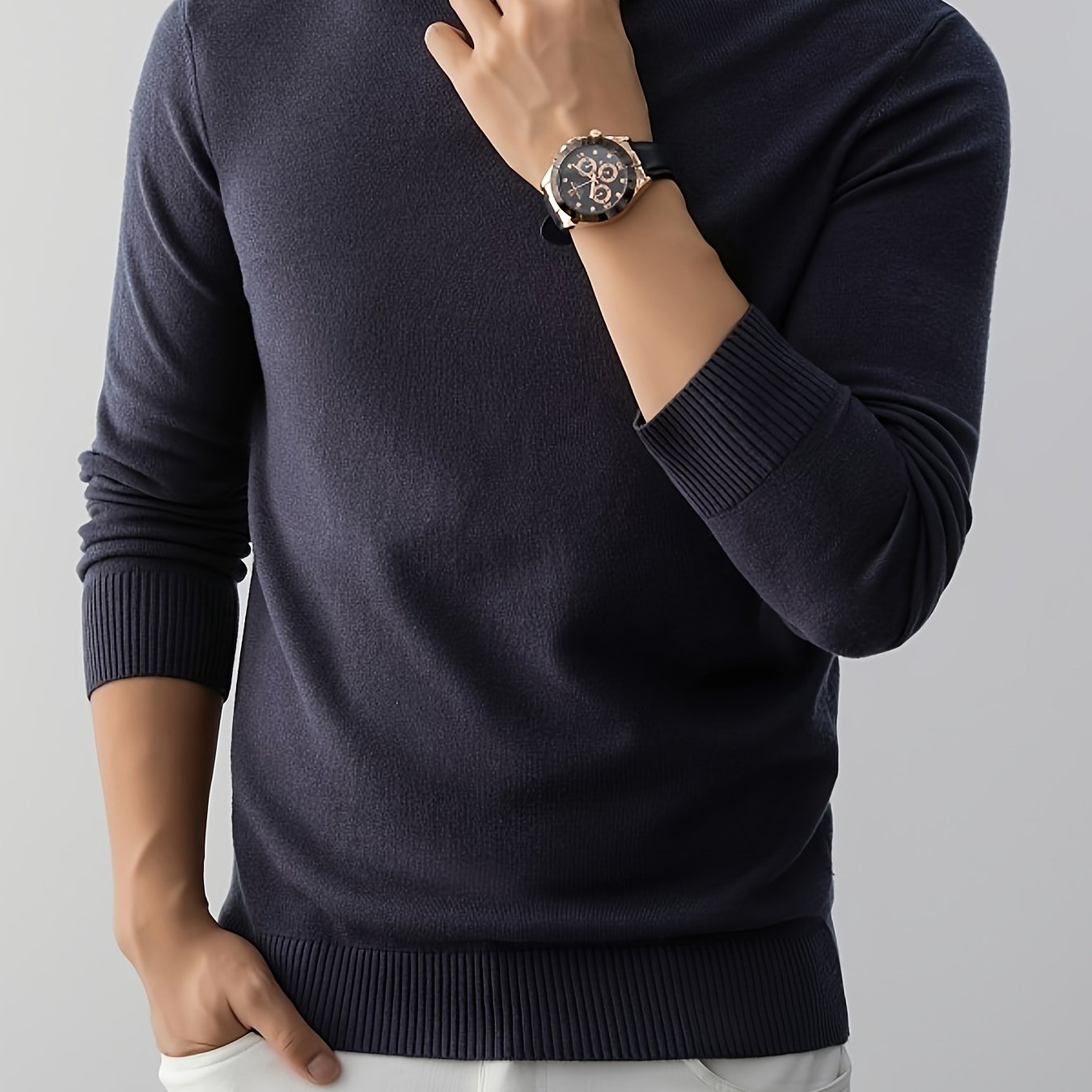 TEMU Men's New Round Neck Knit Pullover, Autumn Winter Inner Wear Thermal High Elasticity Essential Minimalist Casual