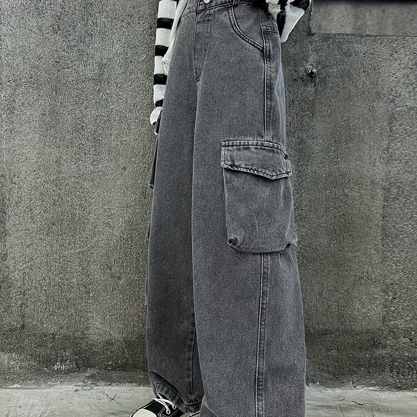 Girls' Jeans Spring/ 2024 New Children's Clothing Spring Pants Loose-fit Straight-leg Wide-leg Denim Cargo Pants For Big Girls