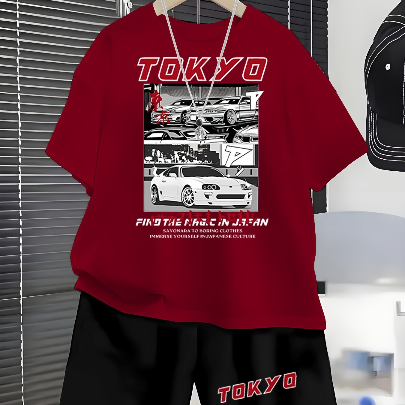 TEMU 2pcs Set: Boys' Casual " Racing" Print T-shirt And Shorts | Vintage Street Style With 'tokyo' Themed Car Print And Matching Shorts, Comfortable