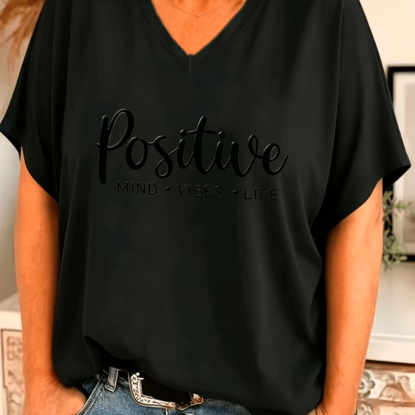 TEMU Plus Size - Plus Size - Plus Size Women's V-neck Batwing Sleeve French Gentle Sweet Celebrity Trendy Same Style Romantic Temperament And Draping