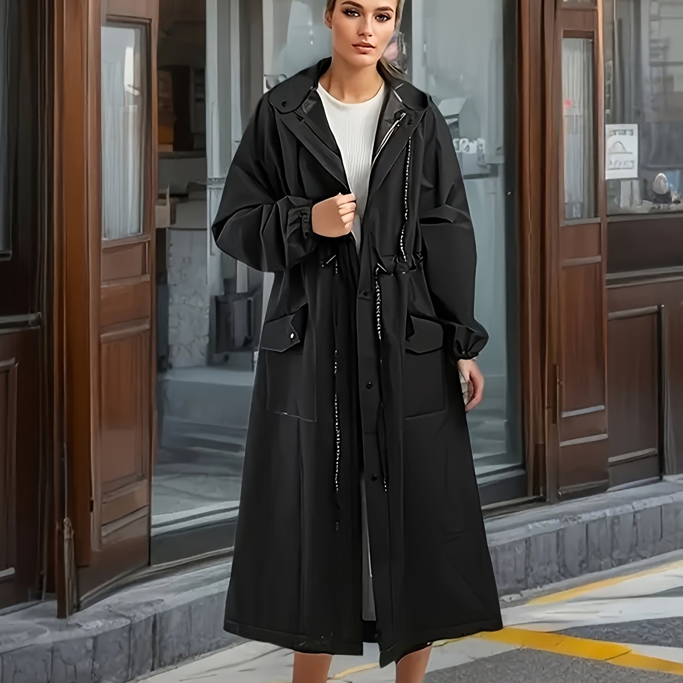 Rain Poncho Jacket Coat Hooded Zipper Style With Pocket For Women Adult