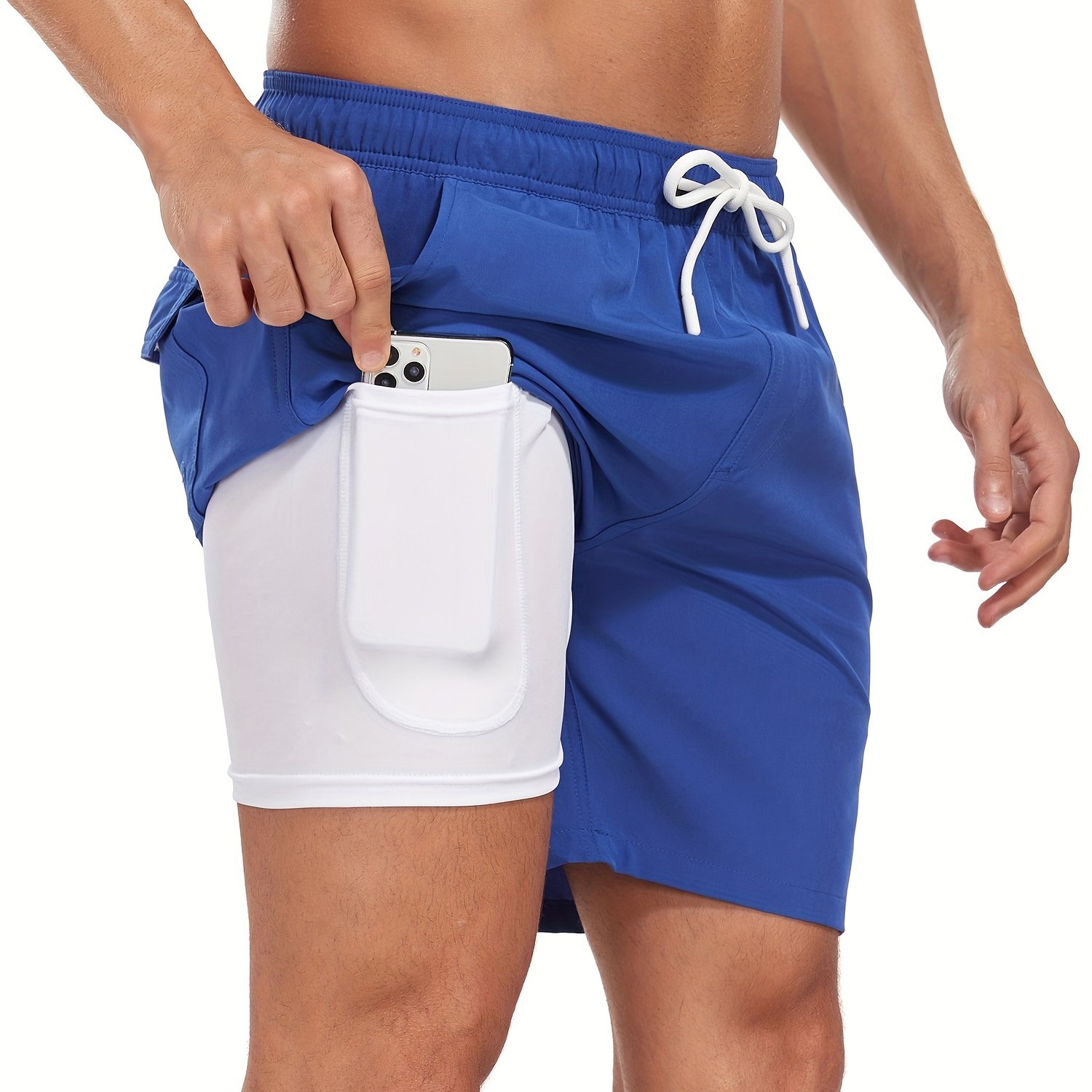 mens two   board shorts with pockets athletic quick dry slightly stretch drawstring workout shorts with assorted colors  