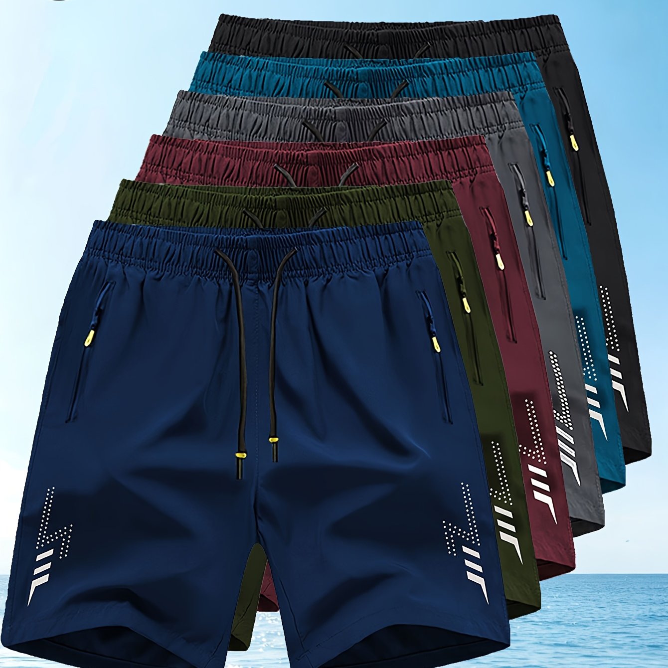 TEMU 6pcs Men's Workout Shorts High Stretch Quick-drying, Lightweight Breathable Athletic Shorts With Secure Zipper Pockets For Bodybuilding Running