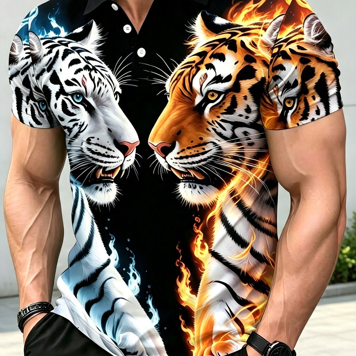 TEMU [] Men's Shirt With Pattern Short Sleeve Top, Individual Trendy Style Suitable For Casual And