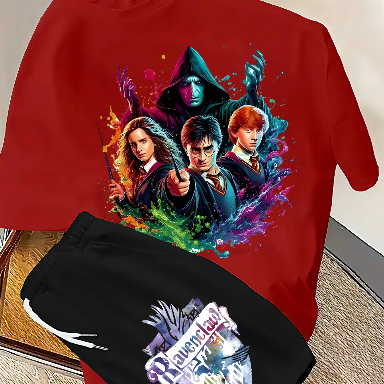 TEMU Warner Authorization, Harry Potter Pattern Print, Men's Casual Athletic Set, Loose All-match Round Neck Short Sleeve T-shirt And Shorts Set,