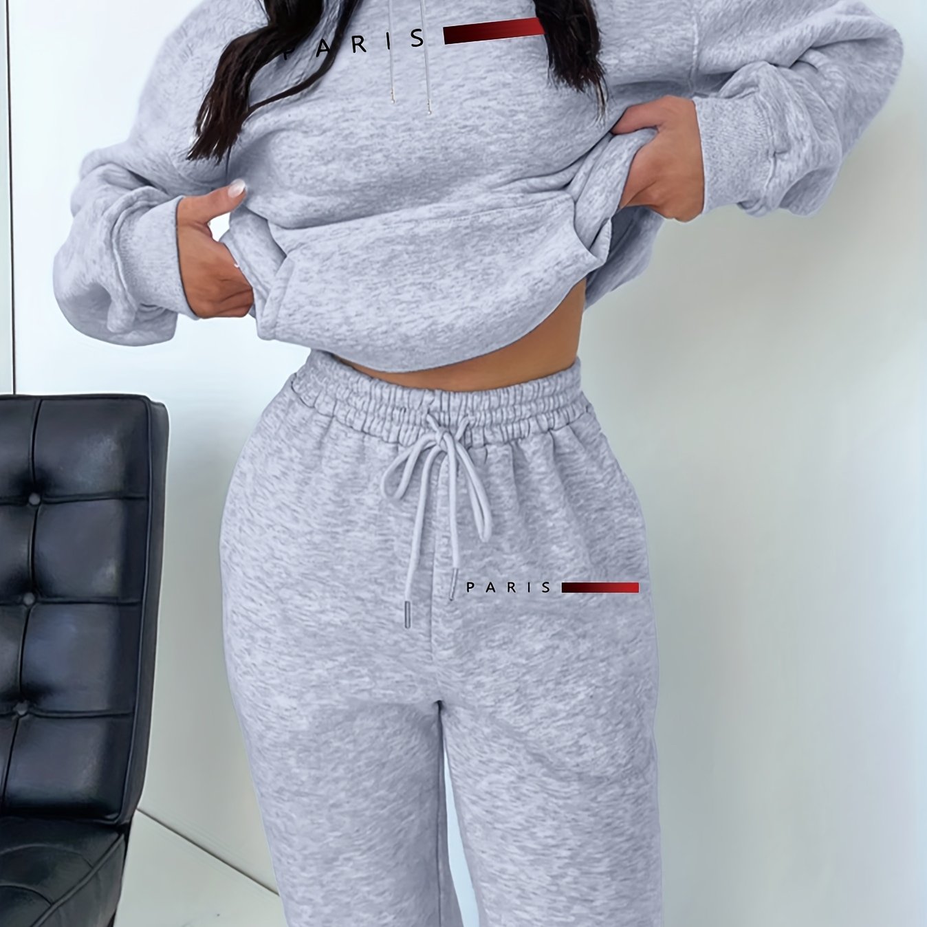 TEMU Women's Long Sleeve Hooded Pullover With Minimalist Letter Print, Suitable For Outdoor Leisure And Gatherings In Autumn/ Winter Season