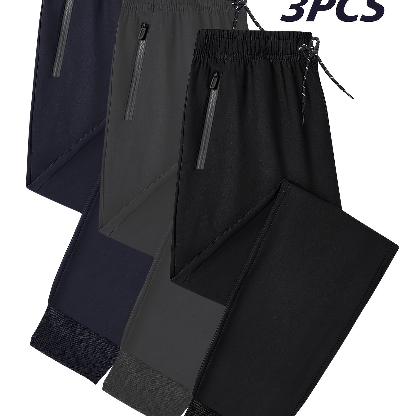3pcs Men's Sports Long Pants, Outdoor Sports Fitness Running Breathable Trousers, Trendy Fashion Outerwear Pants For Men