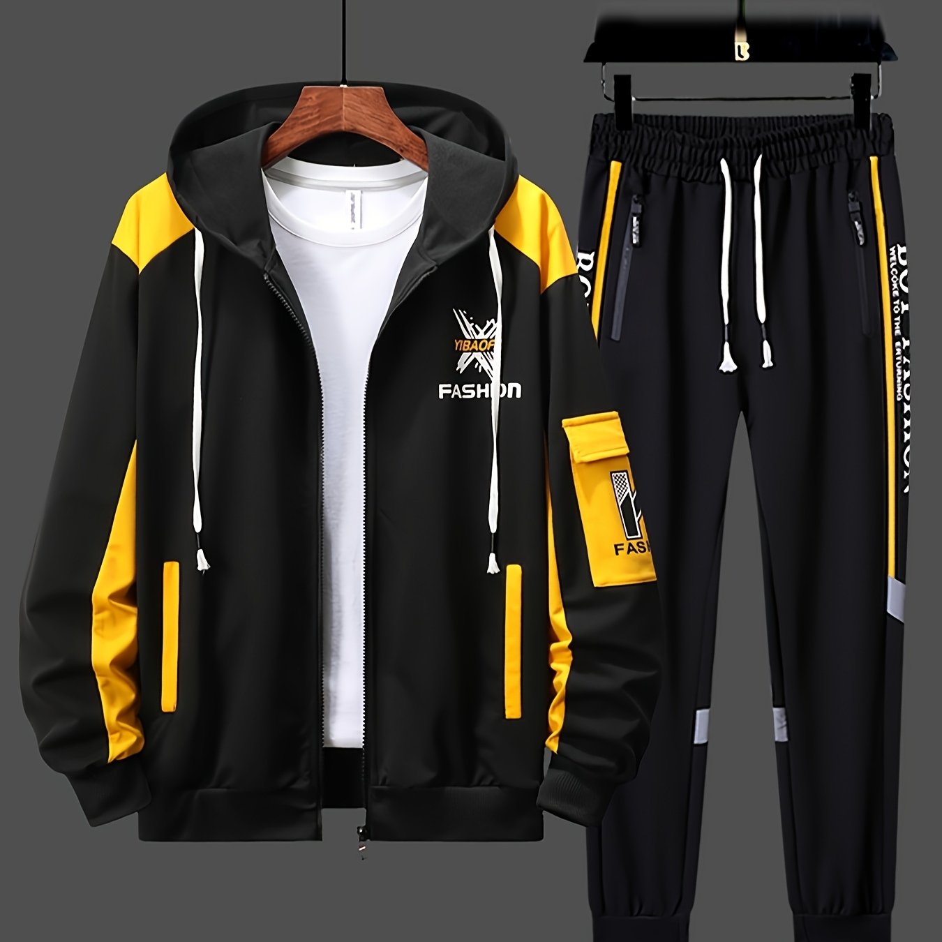 Men's Casual Hooded Sweatshirt Sportswear Set, Tracksuit