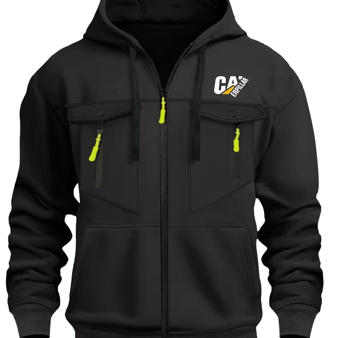 TEMU Men's Hooded Sweatshirt - Full Zip Windbreaker Coat With Front Zipper Closure, Fashion Letter Print Zipper Pockets - Machine Washable Outdoor