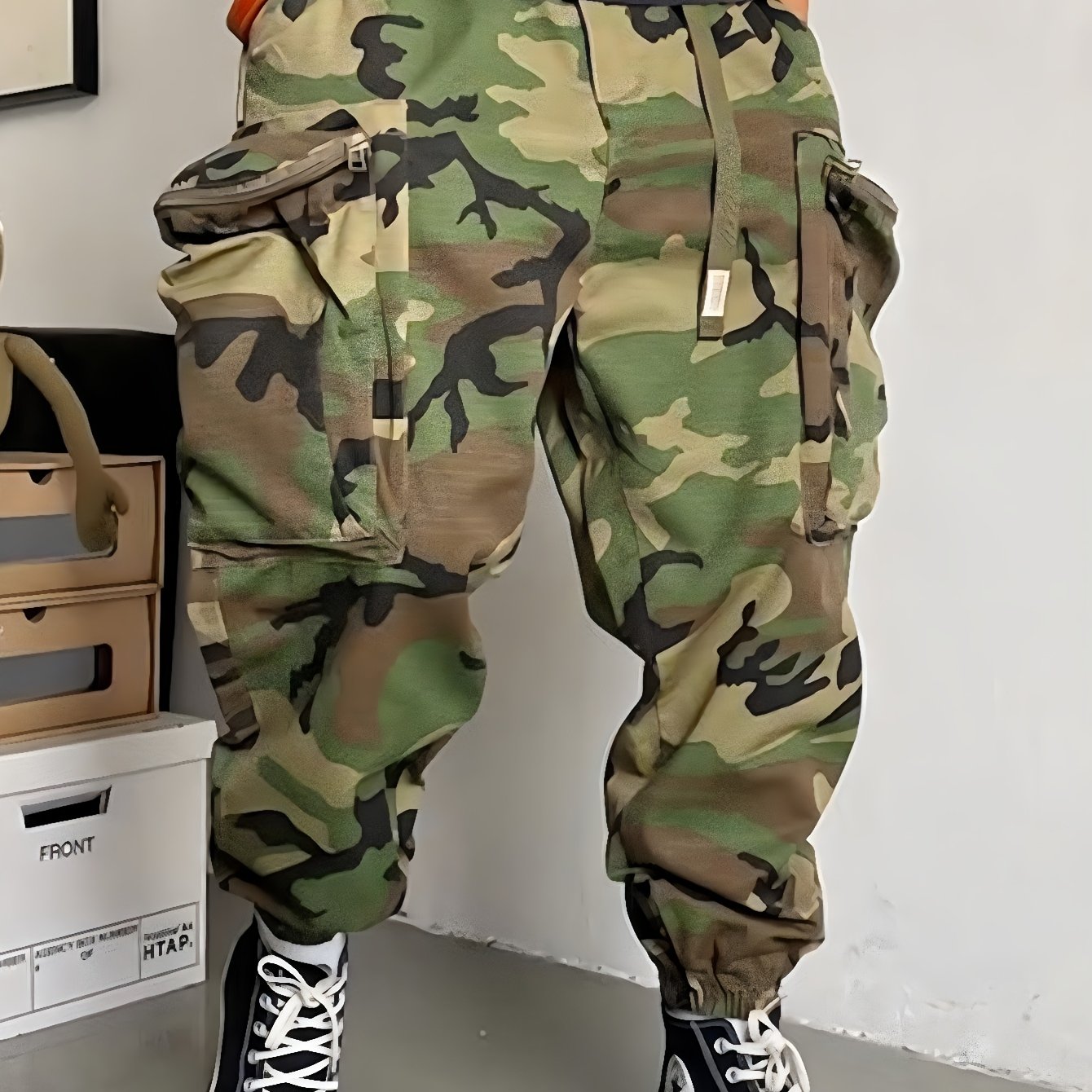 TEMU Men's Army Green Camouflage Cargo Jogger Pants Spring Winter Polyester Texture Long Pants Essential For Stylish Men Army Green Camouflage Cargo