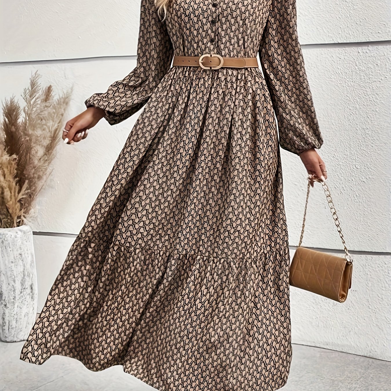 TEMU Polka Dot Mock Neck Dress, Elegant Ruffle Hem Long Sleeve Dress For Spring & Summer, Women's Clothing