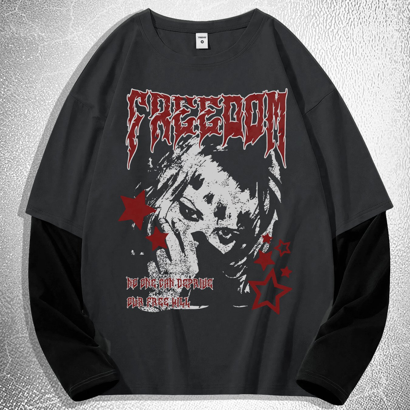 TEMU Y2k-inspired Men's Graffiti Portrait Print Long Sleeve T-shirt - Casual, Stretch Fabric, Round Neck - Perfect For Spring/fall