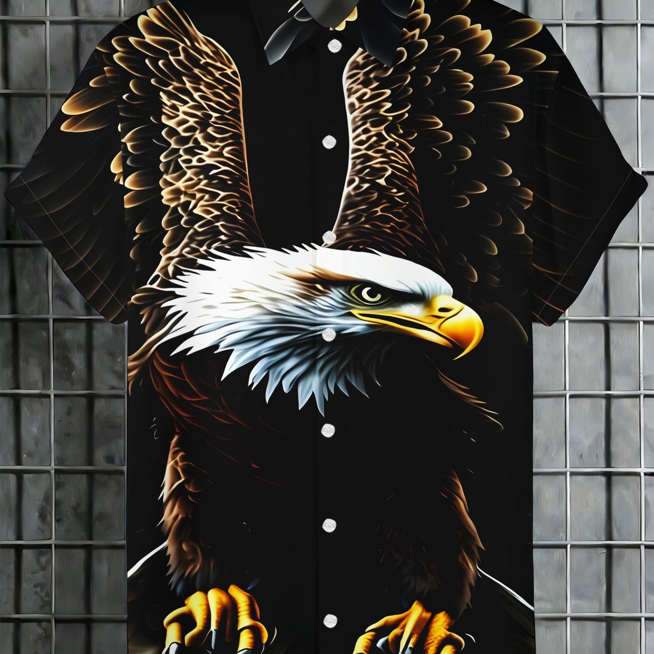 TEMU Men's Black Short Sleeve Shirt, Printed With Bald Eagle, Unique And Design