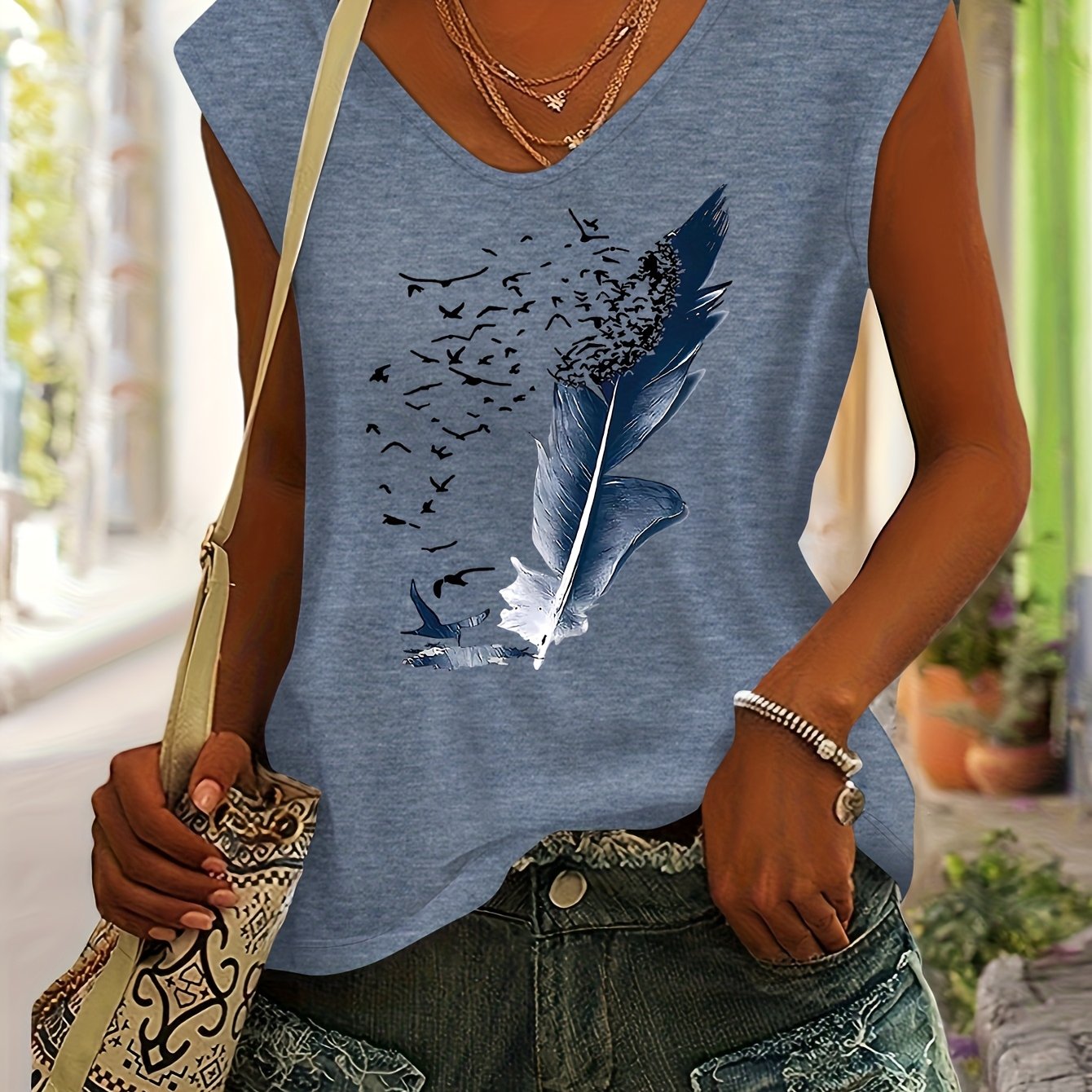 E-shop Leichtes, bedrucktes Damen-Freizeit-Sommeroutfit, vielseitiges und stylisches Kurzarm-T-Shirt mit V-Ausschnitt für Frühling und Sommer
