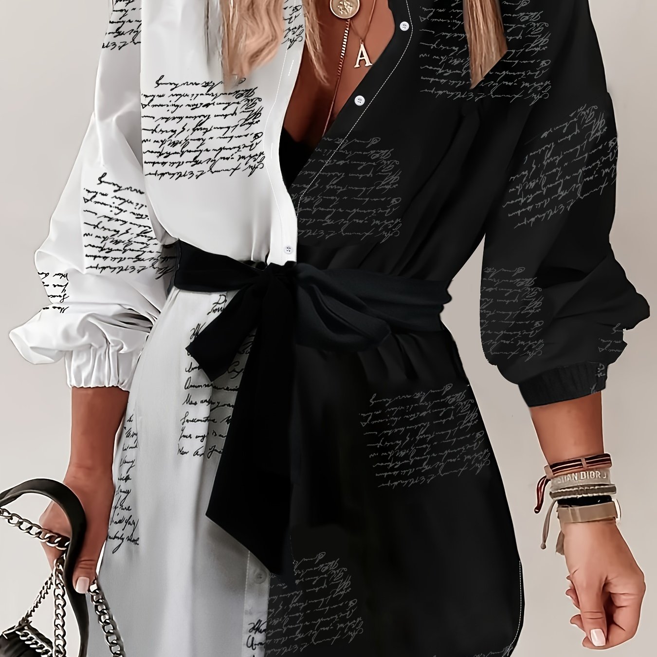 -developed Printed Long-sleeve Dress