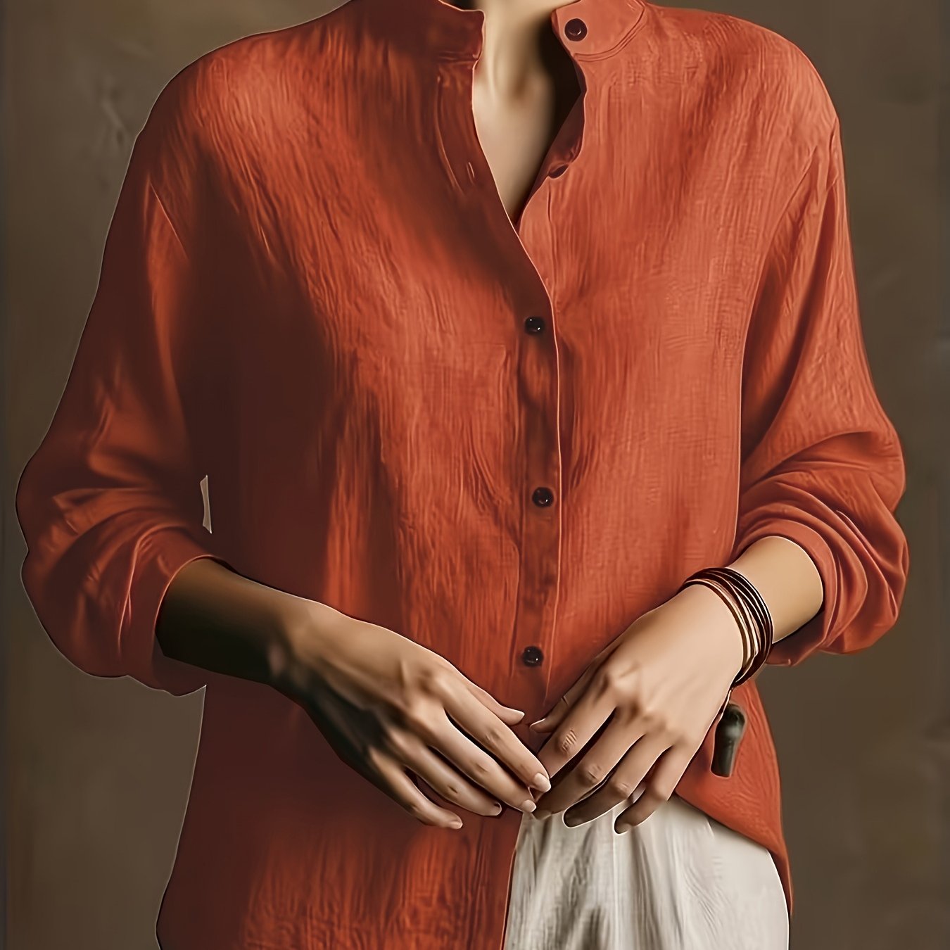 TEMU Women' Collar Long Sleeved Solid Color Retro Casual Loose Shirt