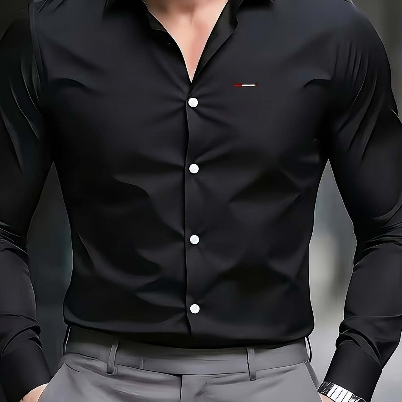 TEMU [print Design- Not Textured]niche Low-luxury Minimalist Logo Men's Long-sleeve Shirt Subtly Enhances The Overall Outfit With A High-end Texture,