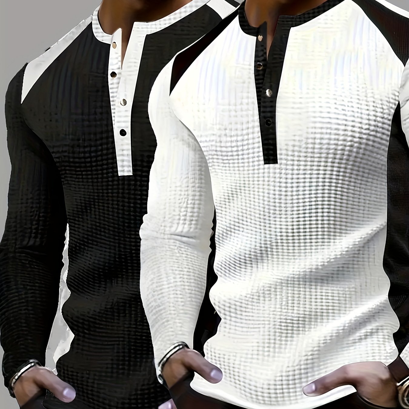 E-shop 2er Set, Herren Sport Sweatshirt Henley Shirt | Schnell atmungsaktives Gewebe | Business Casual T-Shirt Stretch Herrenkragen | Vielseitiger