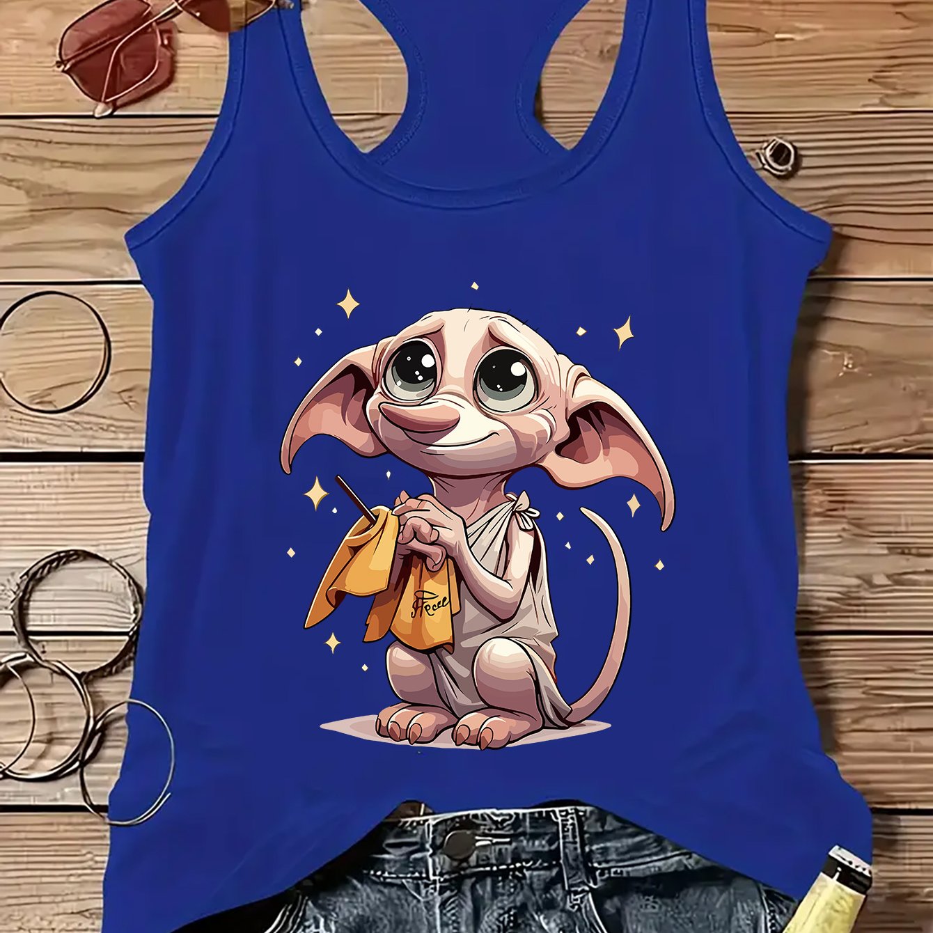TEMU Harry Potter Dobby Free Socks Pattern Print Design, Sleeveless Casual Vest In Summer, , Soft And Comfortable, Casual S, Suitable For Daily Wear