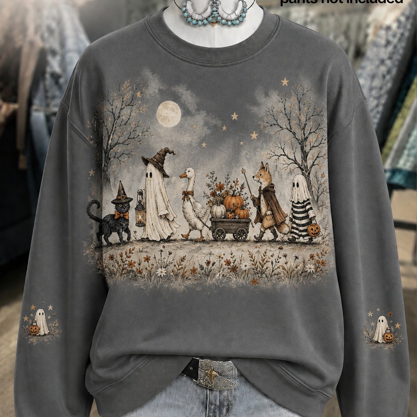 TEMU Women's Sweatshirt, And Woodland Animals, Whimsical Vintage Illustration, Gift Idea For , Comfortable Indoor And Outdoor Wear, Graphic Top For