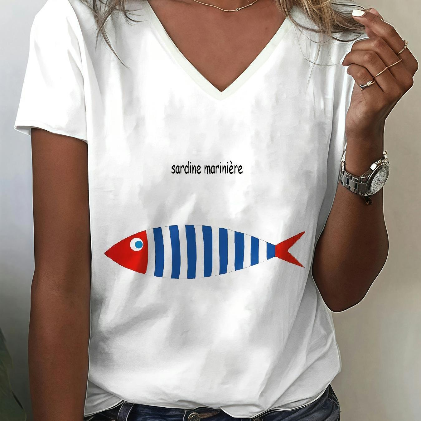 E-shop Damenbekleidung mit 2D Flachdruck Wd20250725035 Print - Grafik-T-Shirt, Mode-T-Shirt V-Ausschnitt für Frühling, Sommer & Herbst - Damenmode für