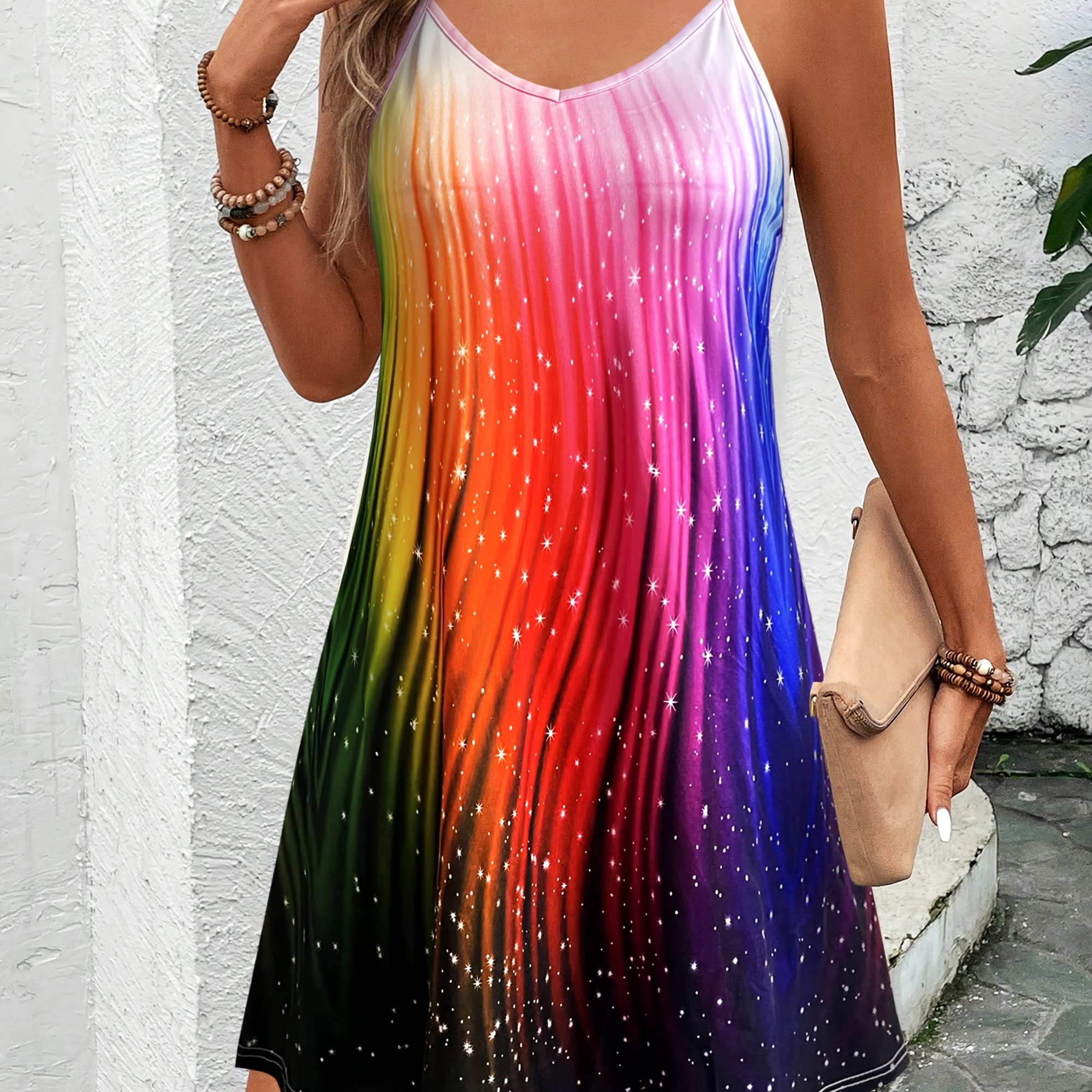 Vacation-themed Spring/summer New Colorful Printed Women' Suspender Dress