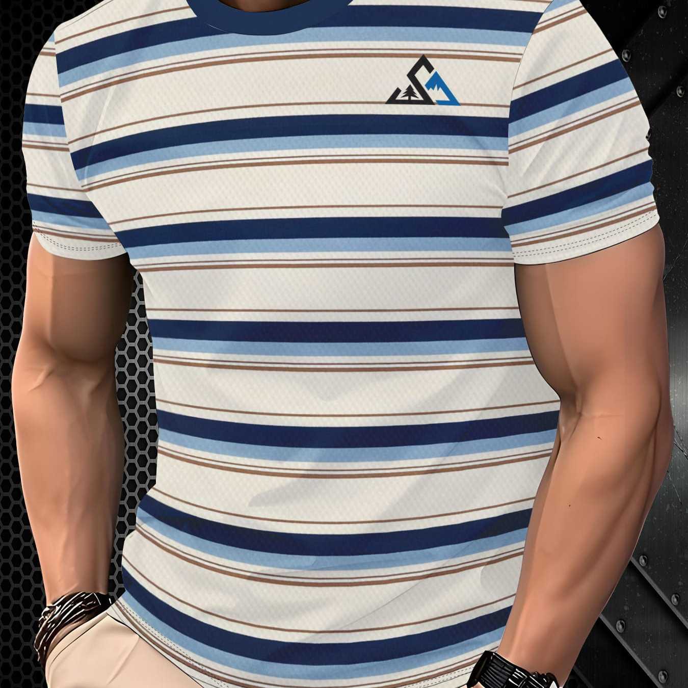 TEMU Men's Casual Athletic 3d Print Pattern T-shirt - Vibrant Street , Breathable Round Neck Regular Fit, Machine Washable Summer Casual Top, Cool