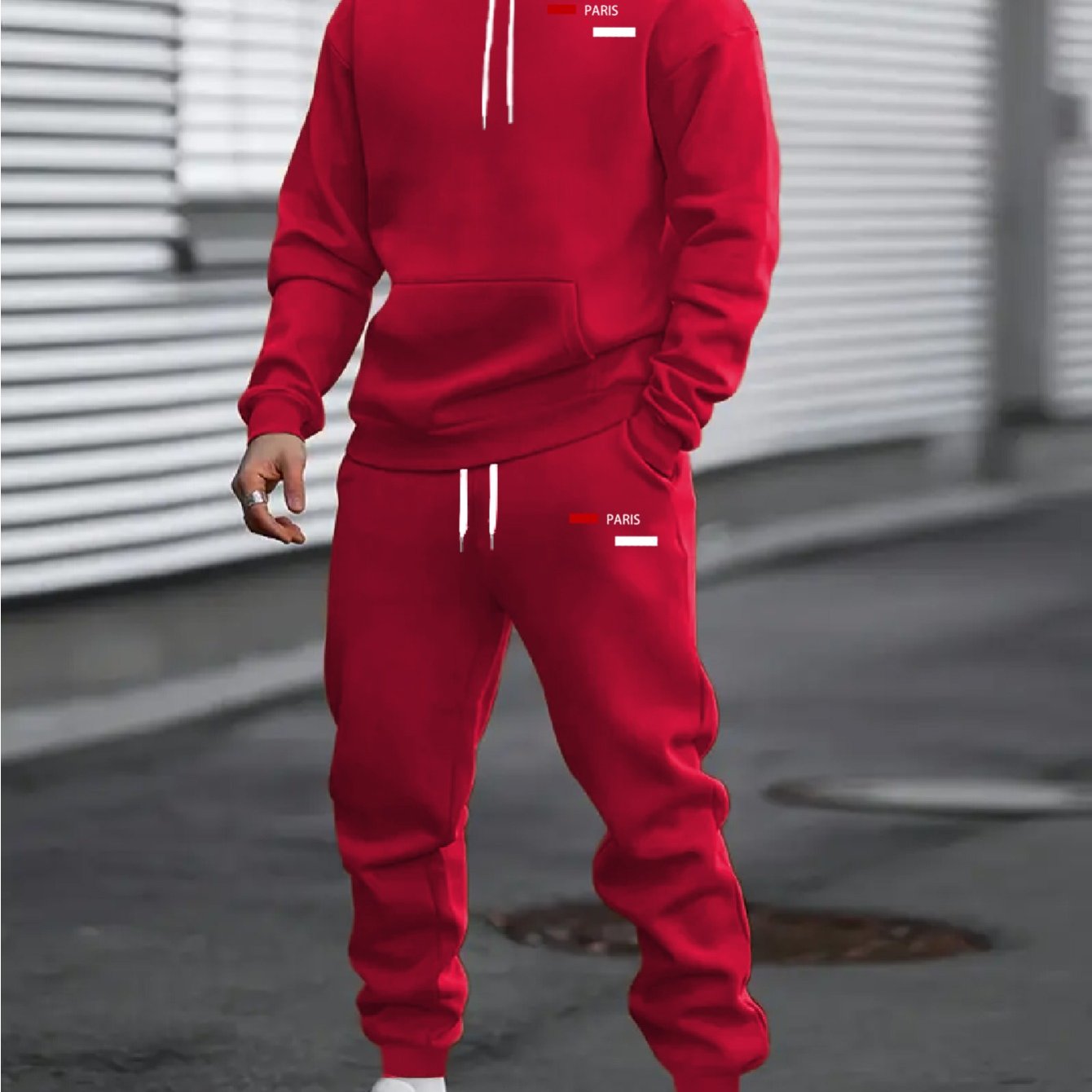 TEMU Hooded Sweatshirt Set With "paris" Letter Print, Drawstring Sweatpants 2pcs Set For Men, Showcasing Unique Charm And A Vibe, Ideal For Daily
