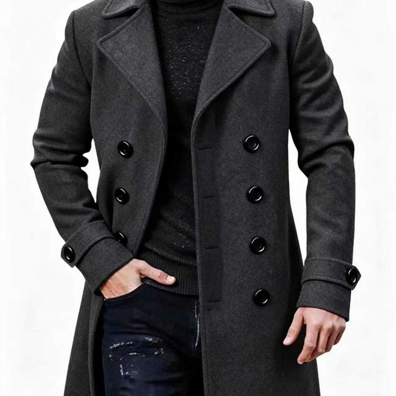 TEMU Meixishao European- Luxury Business Solid Color Simple Versatile Mid-length Spring/autumn Tweed Overcoat Double-breasted -blend Jacket
