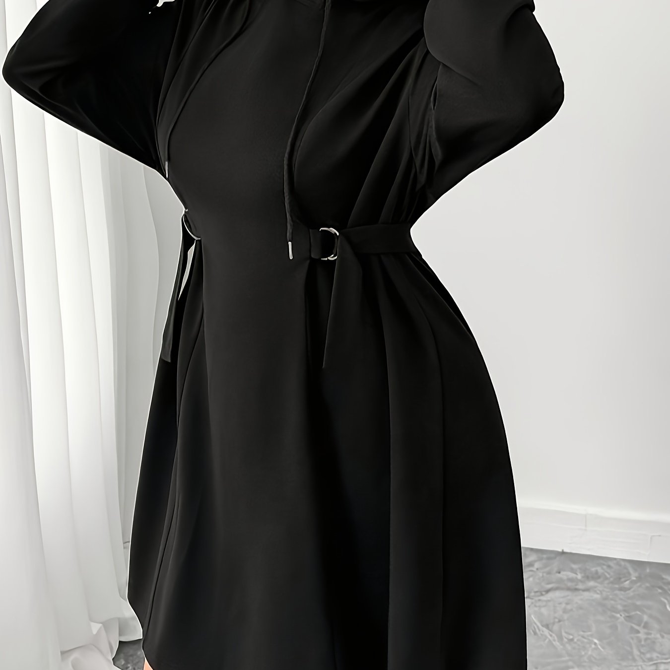 TEMU Plus Size, Plus Size Women's Hooded Dress - Solid Color -line Skirt Dress With Hooded Collar, Machine Washable Winter Dress Suitable For