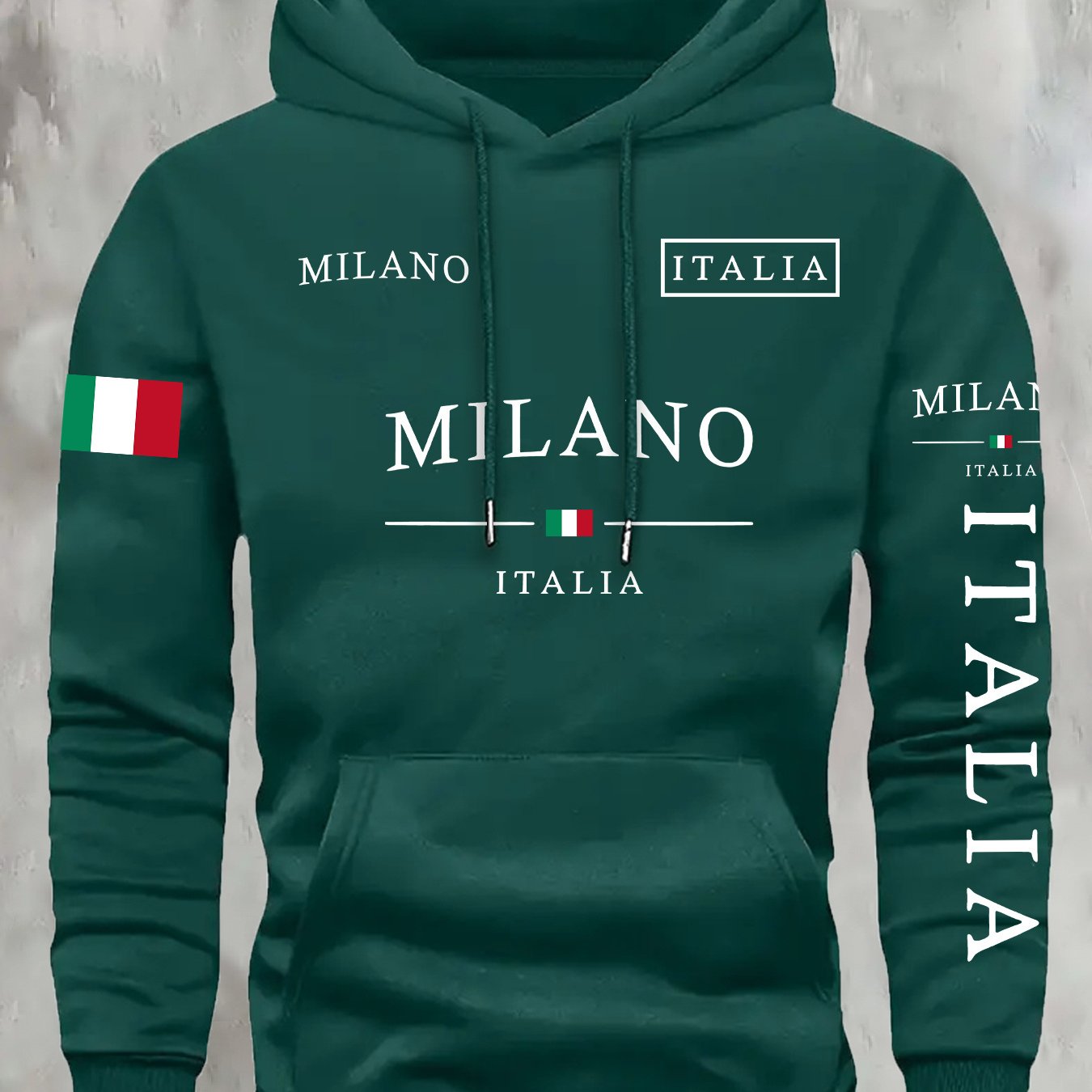 TEMU Men's Pullover Hooded Sweatshirt Italian Flag Letter Print Top Retro Casual Autumn Winter Long Sleeve Hoodie Loose Drop Shoulder Kangaroo Pocket
