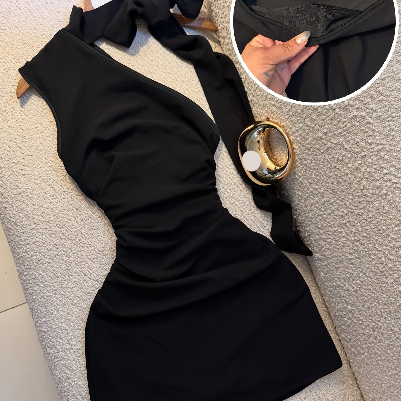 TEMU A Solid Color, Off-shoulder, Fitted Waist, Sexy Midi Dress