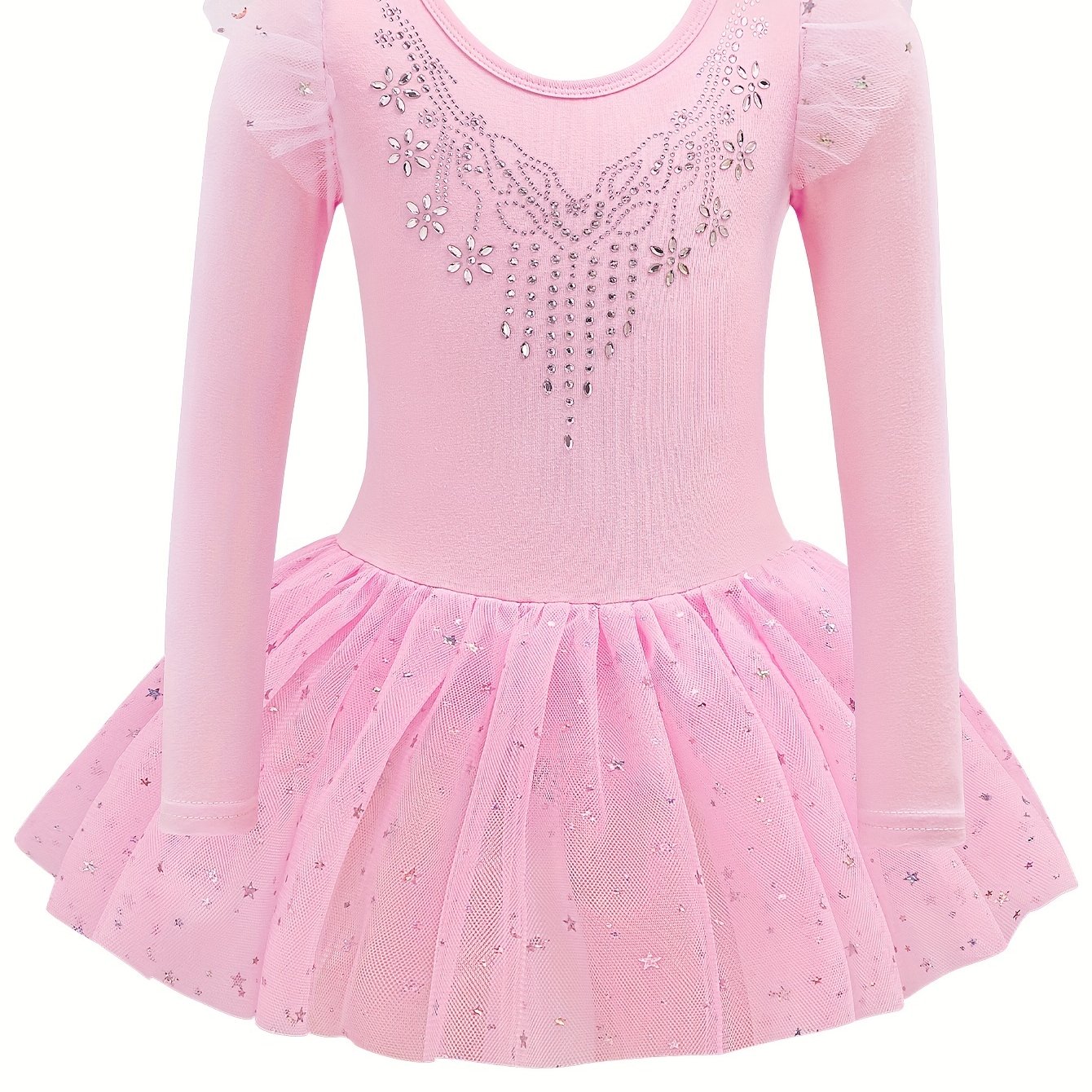 Girls' Dance Dress, Mesh Long-sleeved Slim Dress, Diamond Dress