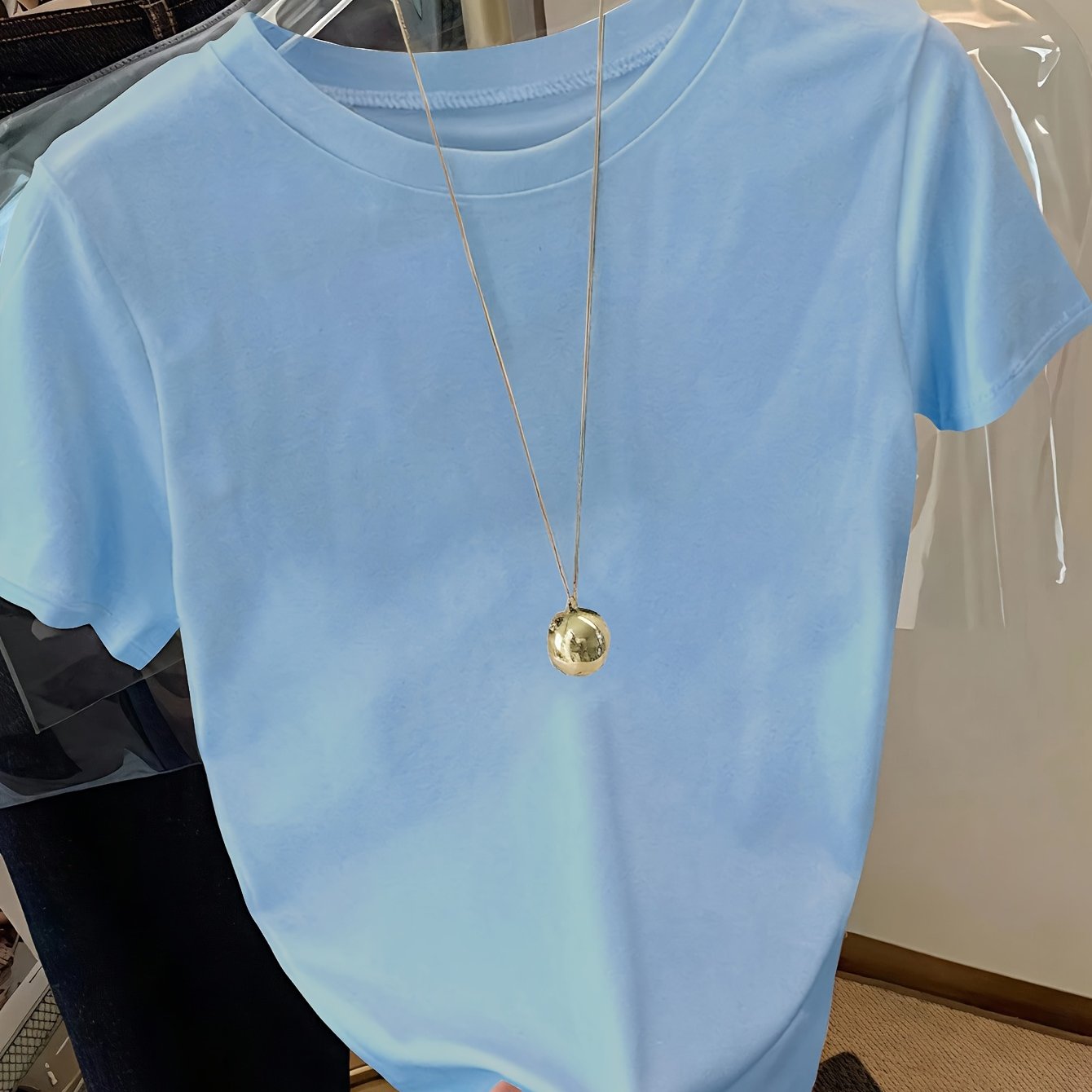 TEMU T-shirt, Short Sleeve Crew Neck Casual Top For Summer & Spring, Women's Clothing