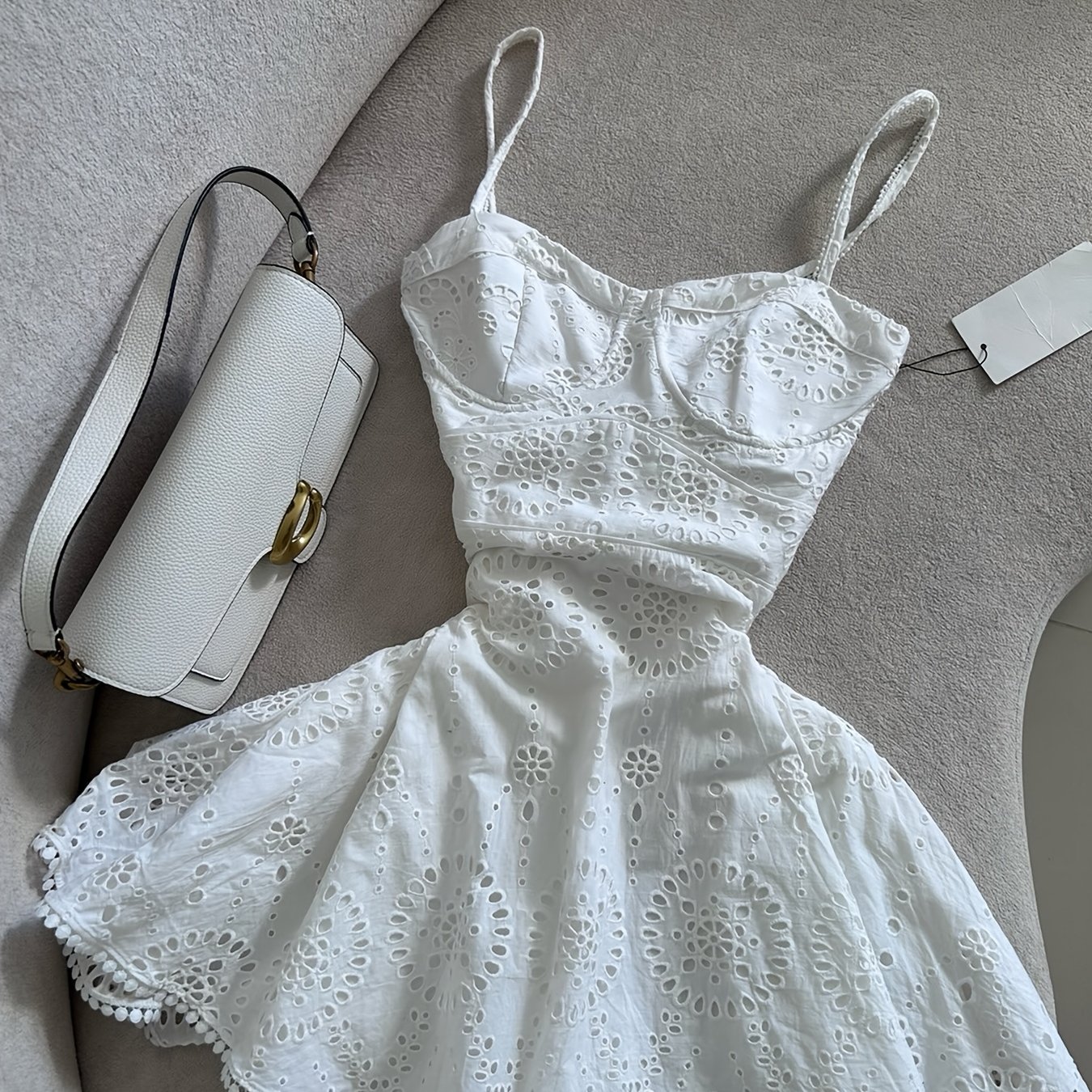 TEMU Nuevos Ropa de Mujer, Diseño de Tirantes para Damas, Exquisito Bordado con Floral, Falda Corta Esponjosa, Bordes Adornados con Pequeñas
