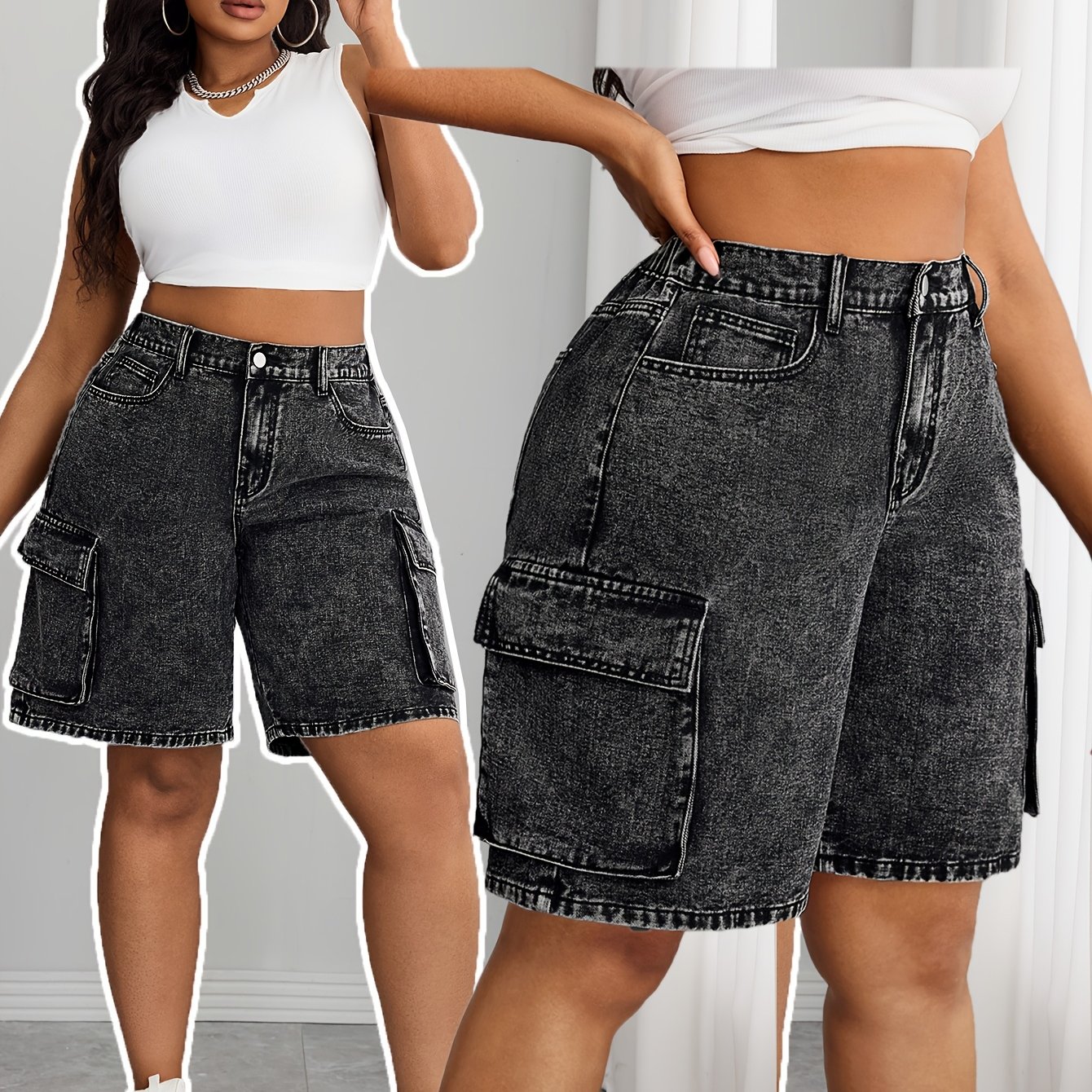 Women's Gray Denim Shorts