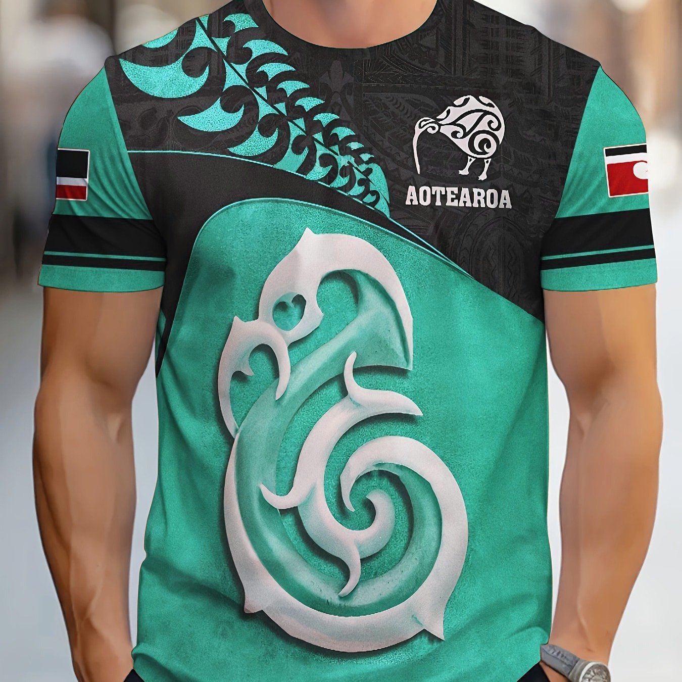 TEMU [print Design - No Texture] Cultural Trendy Brand Feel! New Zealand Theme Men's T-shirt