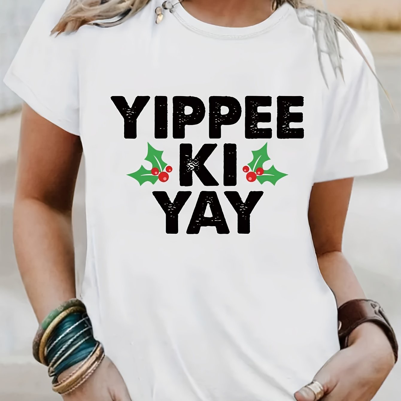 TEMU Letter Print T-shirt, Short Sleeve Crew Neck Casual Top For Summer & Spring, Women's Clothing